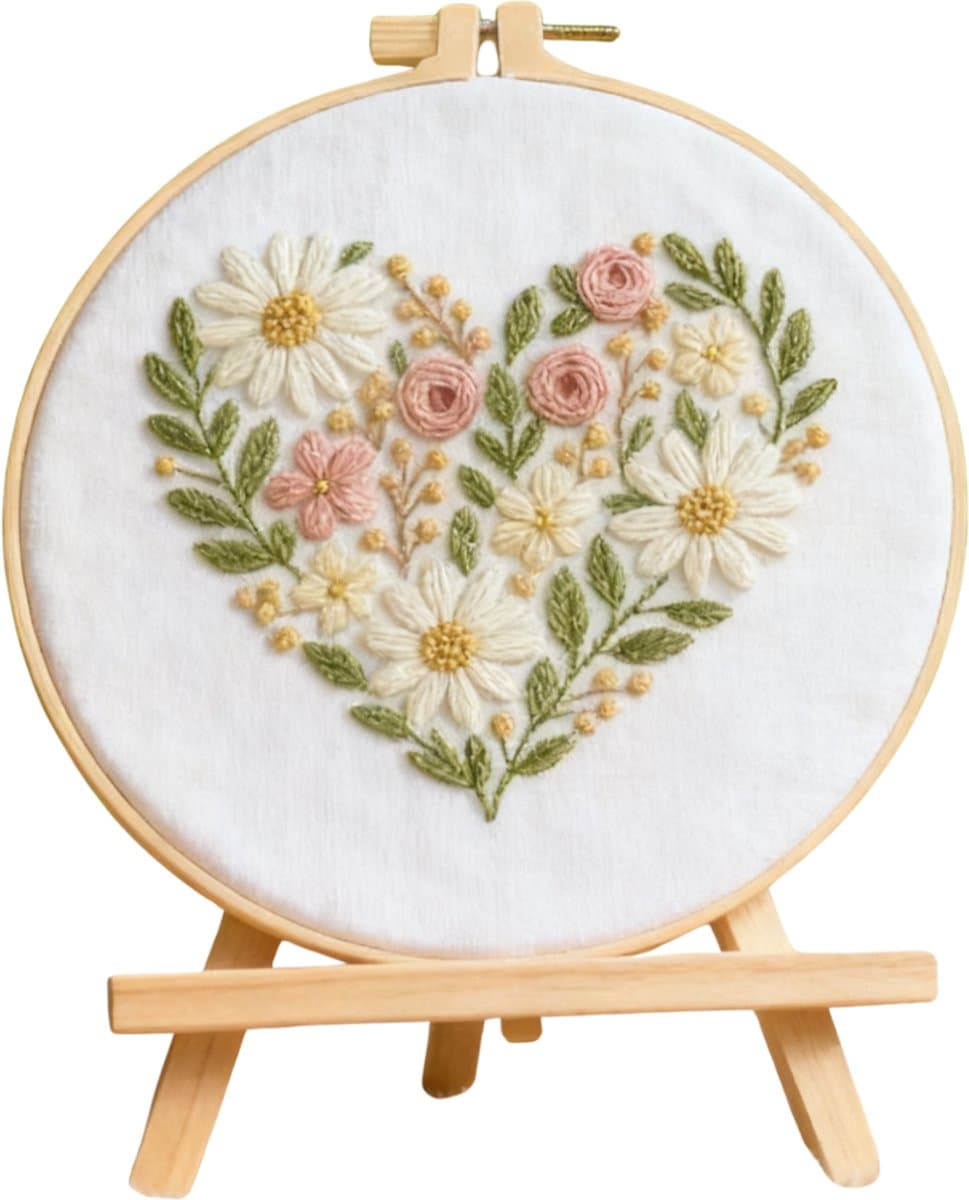 PREMIUM Borduurpakket voor volwassenen – DIY decoratie – Creatieve borduurset – Borduren - Bloemen - Floral Heart