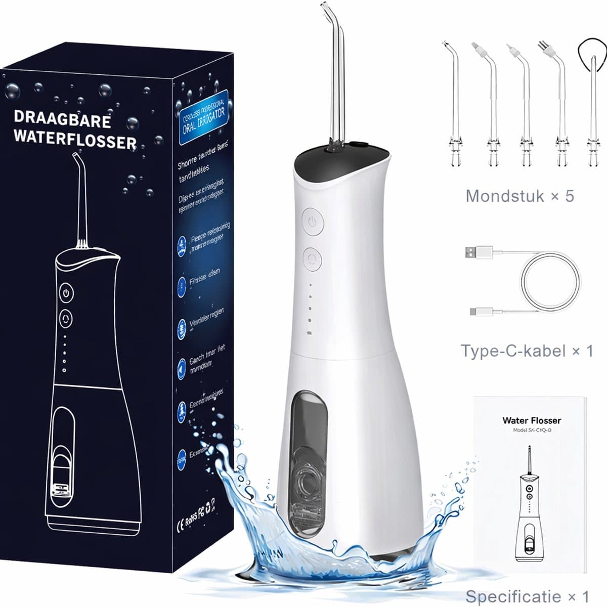 Waterflosser – Tandsteen verwijderaar – LED – Flosapparaten – Mondspoeling, Monddouche - Mondhygiëne & Tandverzorging - Wit