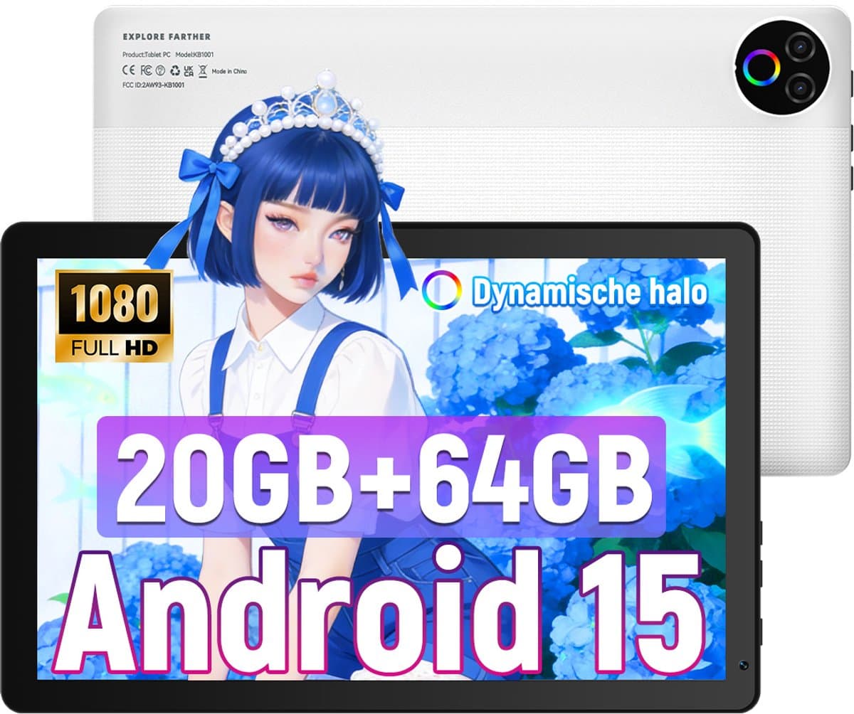 Hotlight A10 - Android 15 Tablet - 10.1 inch - 20(3+17)GB RAM/64GB ROM– 5000mAh - Wit