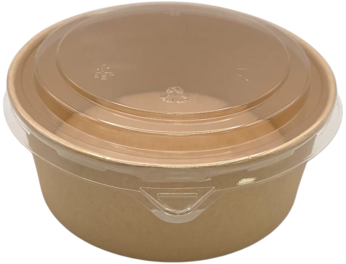 100 Stuks Kartonnen Saladebakjes met deksel - 1100 ml Kraft Salade bowl - pokébowl - saladebakken met deksel - 1100cc - bruin bakje - Ronde saladeschaal met deksel - 1100ml - lunchbox - rond bakje - bakje - bakjes met deksel - takeaway bakjes