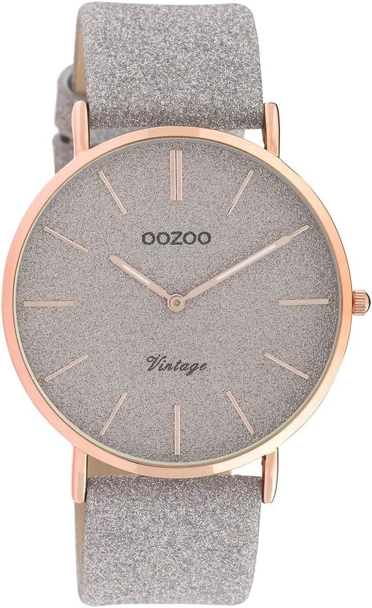 Dameshorloge Vintage met Glitter Wijzerplaat en Leren Band - 40mm