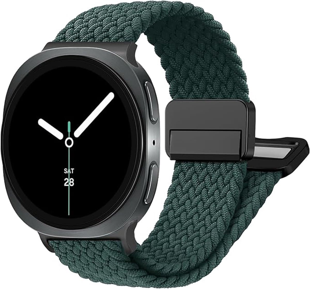 Zandarix Geschikt voor Samsung Galaxy Watch 8 - 40/44mm - Samsung Galaxy Watch Classic 46mm - Gevlochten Magnetische Horlogeband - Heren & Dames - Elastische Nylon - Geweven - Regenwoudgroen
