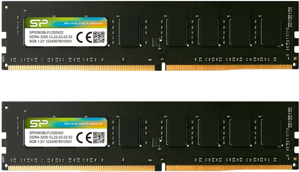 Silicon Power - Desktopgeheugen - DDR4 - 16GB (2x8GB) - 3200MHz - CL22 - UDIMM - SP016GBLFU320X22