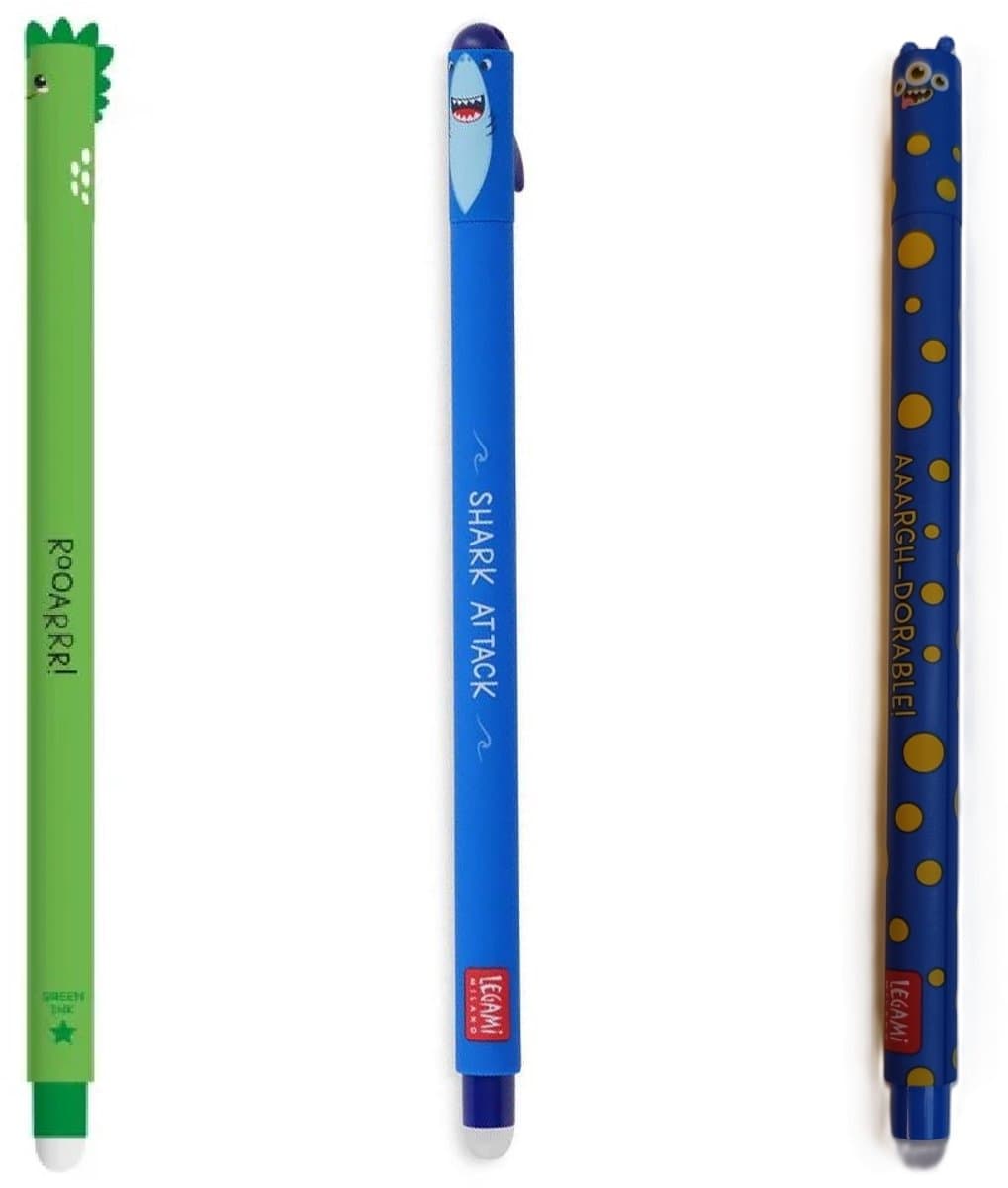 LEGAMI Uitwisbare Pen - Monster, Dino, Haai - Navulbaar - 3 stuks