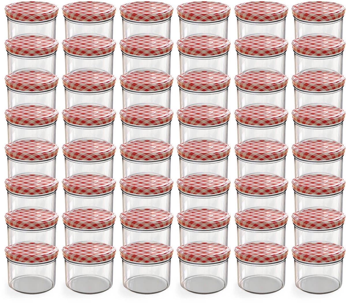 Oputec 48x 230ml inmaakpotten / voorraadpotten TO Ø 82 mm – glazen jampotten – metalen schroefdeksel rood-wit geruit – conservenpotten