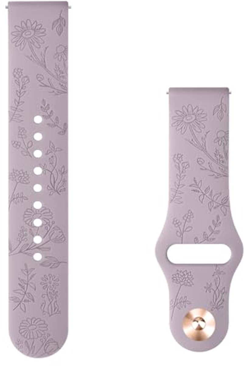 Zachte Siliconen Horlogeband 20 mm voor Smartwatches met Gegraveerde Bloemen