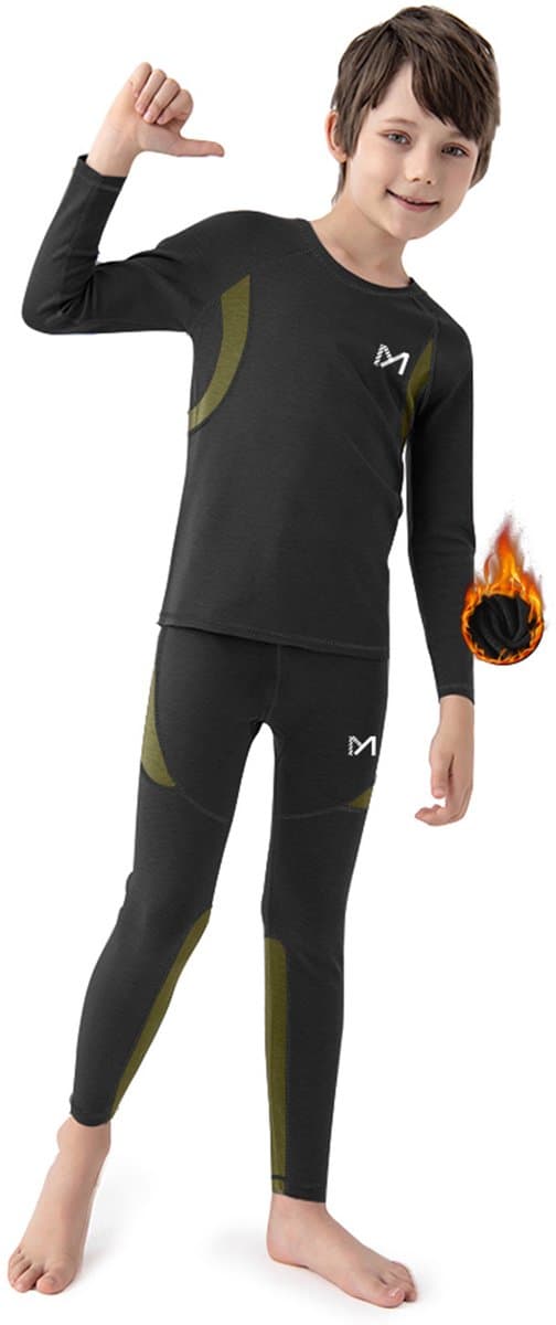 MEETHOO Thermokleding Kinderen Set - Thermoshirt en Thermobroek - Thermo Ondergoed Kinderen - Skikleding Kinderen-Zwart-S