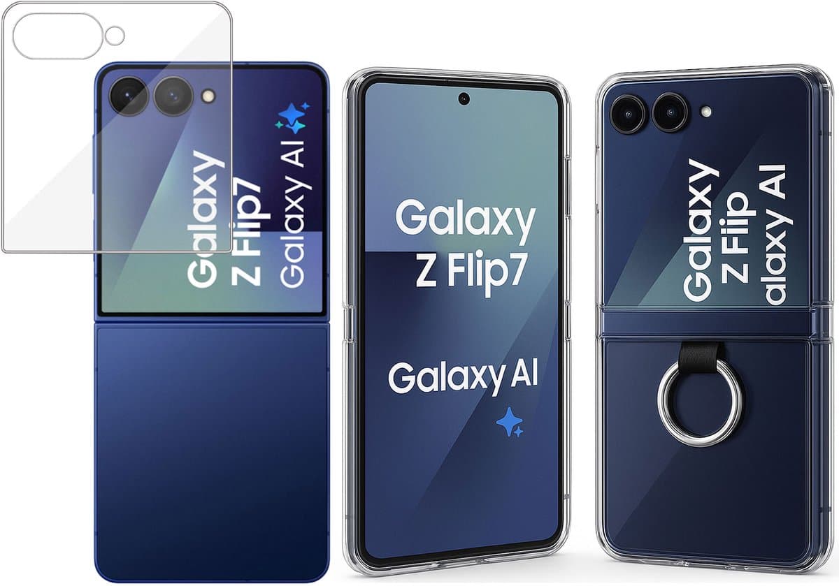 TechNow Hoesje + Screenprotector geschikt voor Samsung Galaxy Z Flip 7 Hoesje - Tempered Glass - Extreme Shock Case – Scharnier bescherming – Case Transparant