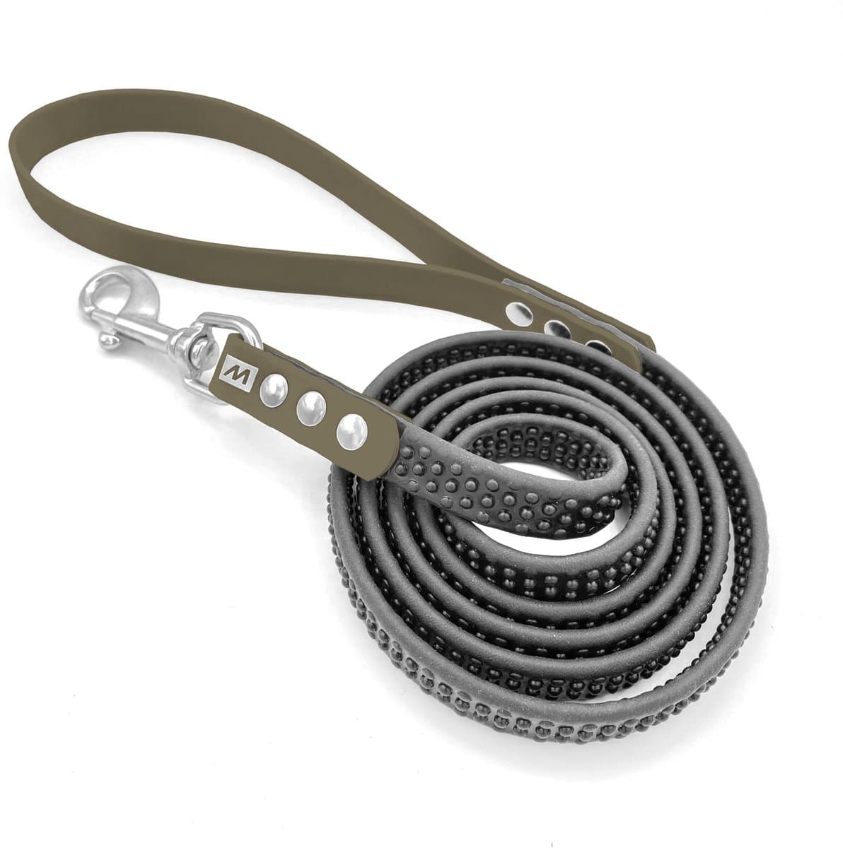 Miqdi hondenriem met noppen - BioThane ® - olijfgroen - 2 meter - extra sterk - extra grip