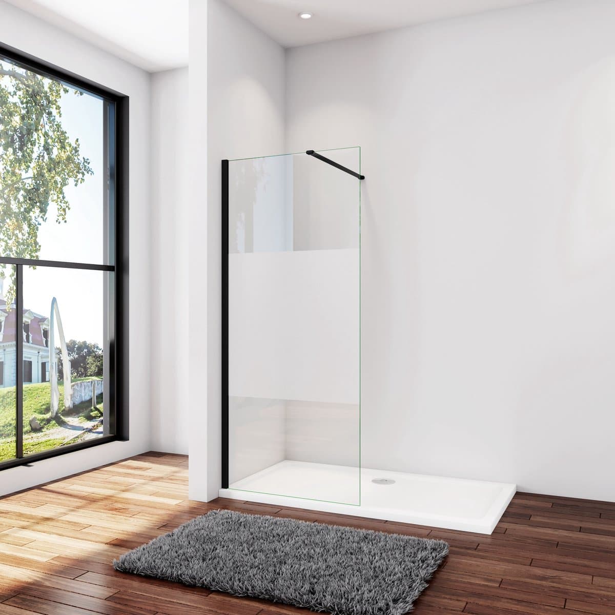Inloopdouche 85x200cm,8mm NANO EasyClean veiligheidsglas, N-vorm 90cm Stabilisatiestang