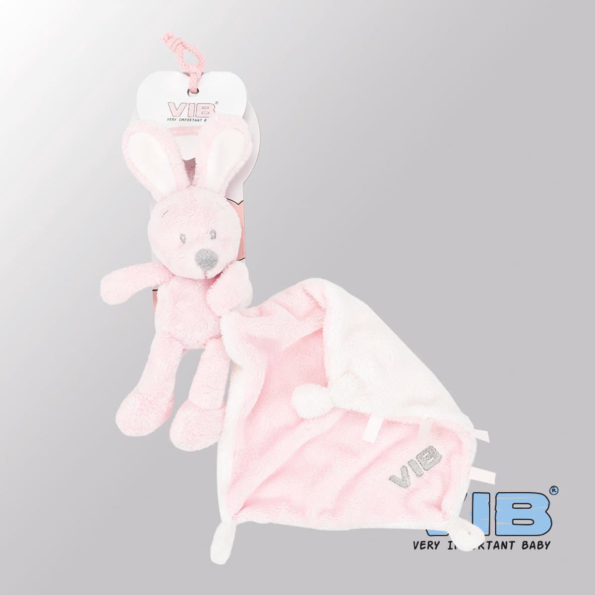 VIB® - Pluche Konijn houdt doekje vast VIB (Roze) - Babykleertjes - Baby cadeau - zwangerschap aankondiging - geboorte cadeau