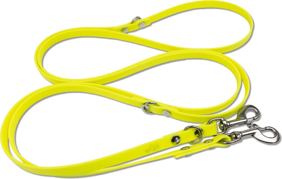 Miqdi - verstelbare, handsfree hondenriem van BioThane®- 3 meter lang - neon geel - M - voor middelmaat hond