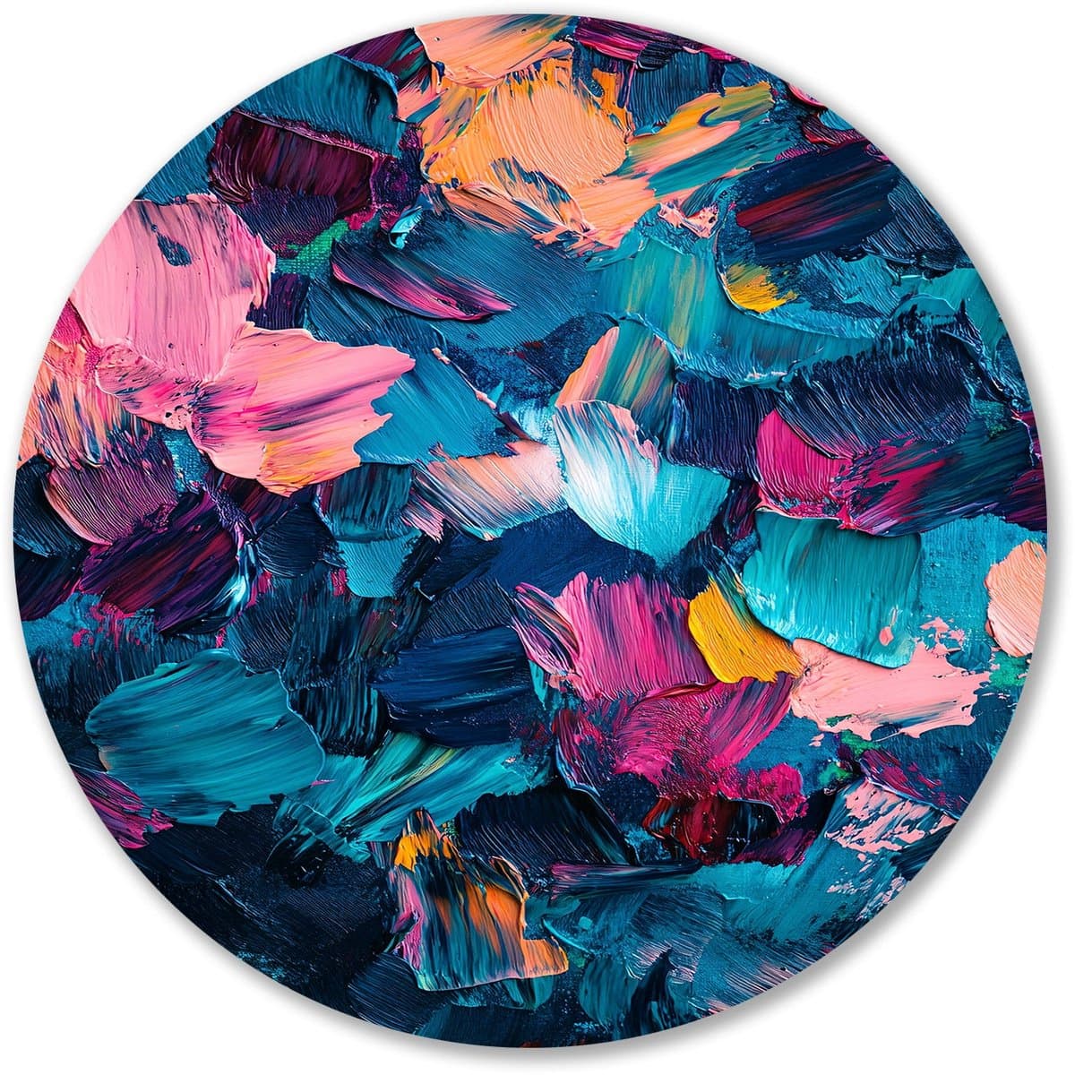 Abstracte kleurrijke textuur - Kleuren muurdecoratie rond - Wandbord textuur - Abstract expressionisme - Muurcirkel Forex - Romantische wanddecoratie - muurcirkel forex 80x80 cm