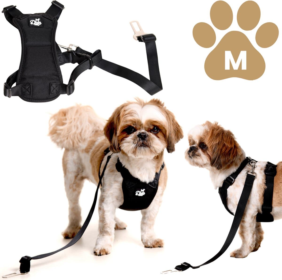 Dogs&Co® autoharnas Zwart incl. autogordel - Maat M - Autogordel met Veiligheidsharnas voor Honden - Veiligheid en Comfort voor je Huisdier