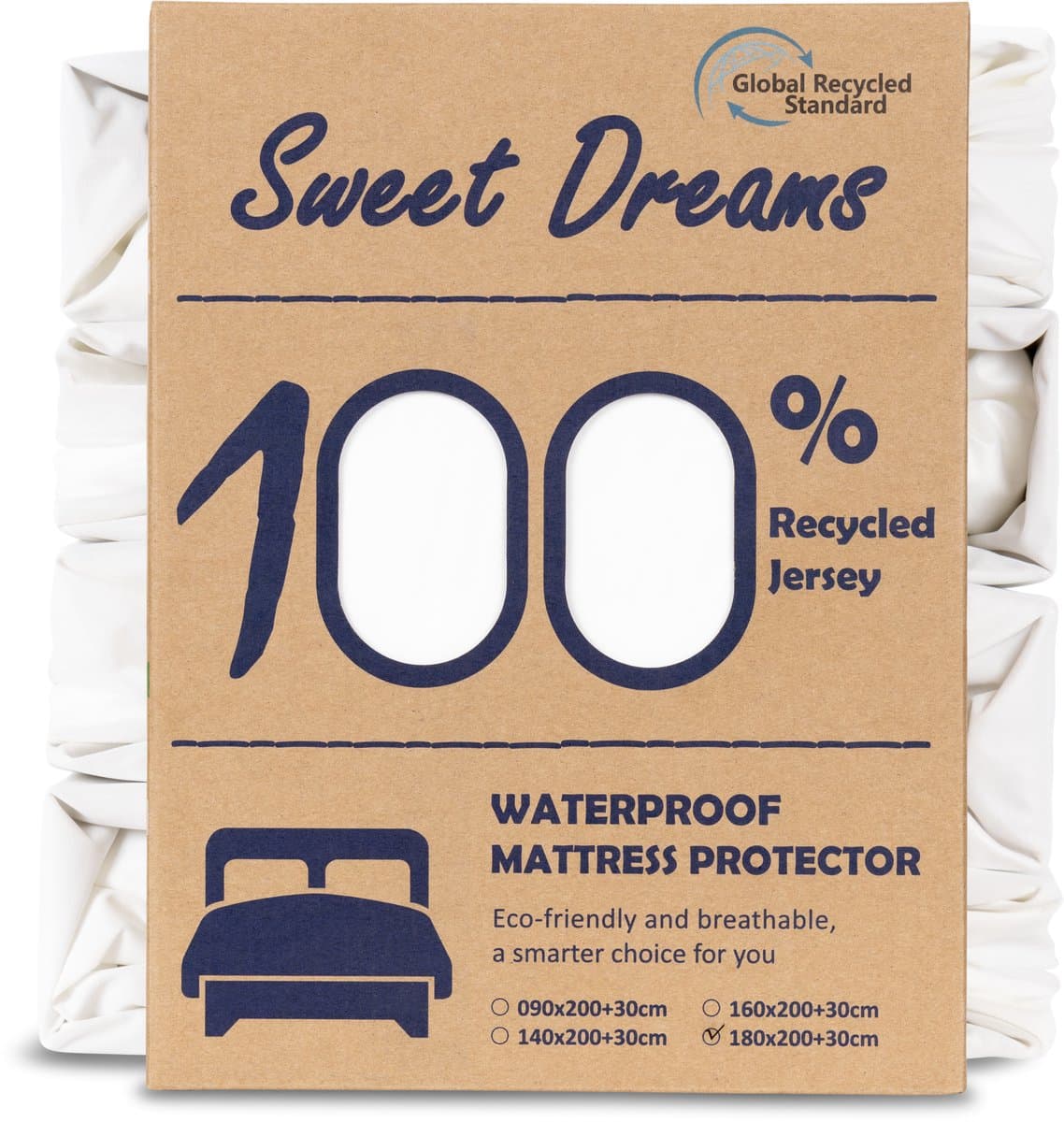 Waterdichte molton matrasbeschermer/Incontinentie Hoeslaken- Sweet Dreams 90x200+30CM