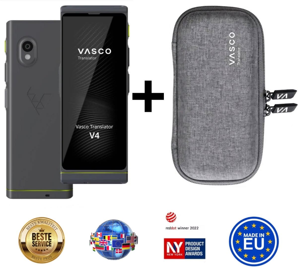 Vasco Translator V4 Stone Gray + Vasco hoes - taalvertaler nr 1 ter wereld - foto's en tekstvertaling - stemvertaling - werkt in bijna 200 landen