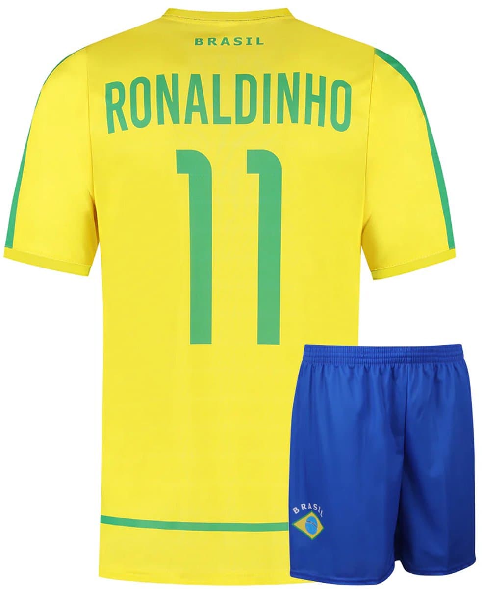 Brazilie Voetbaltenue Thuis Ronaldinho - WK 2002 - Voetbal Tenue Kinderen - Shirt en Broekje - Jongens en Meisjes - Volwassenen - Heren en Dames - Maat XXL