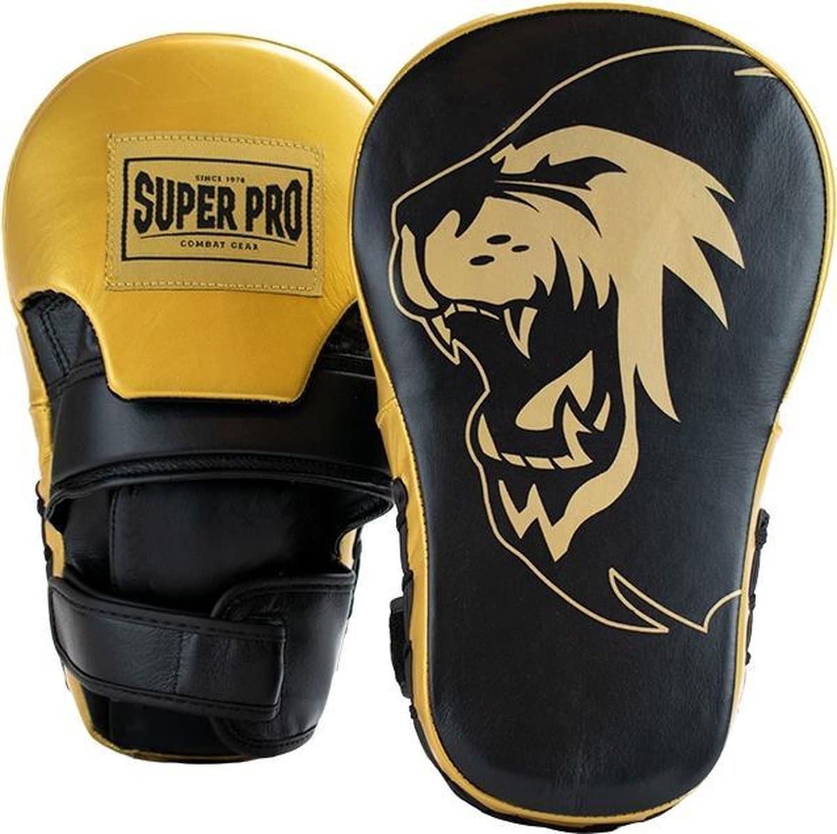 Super Pro Combat Gear Handmitts Long Curved Leder Zwart/Goud