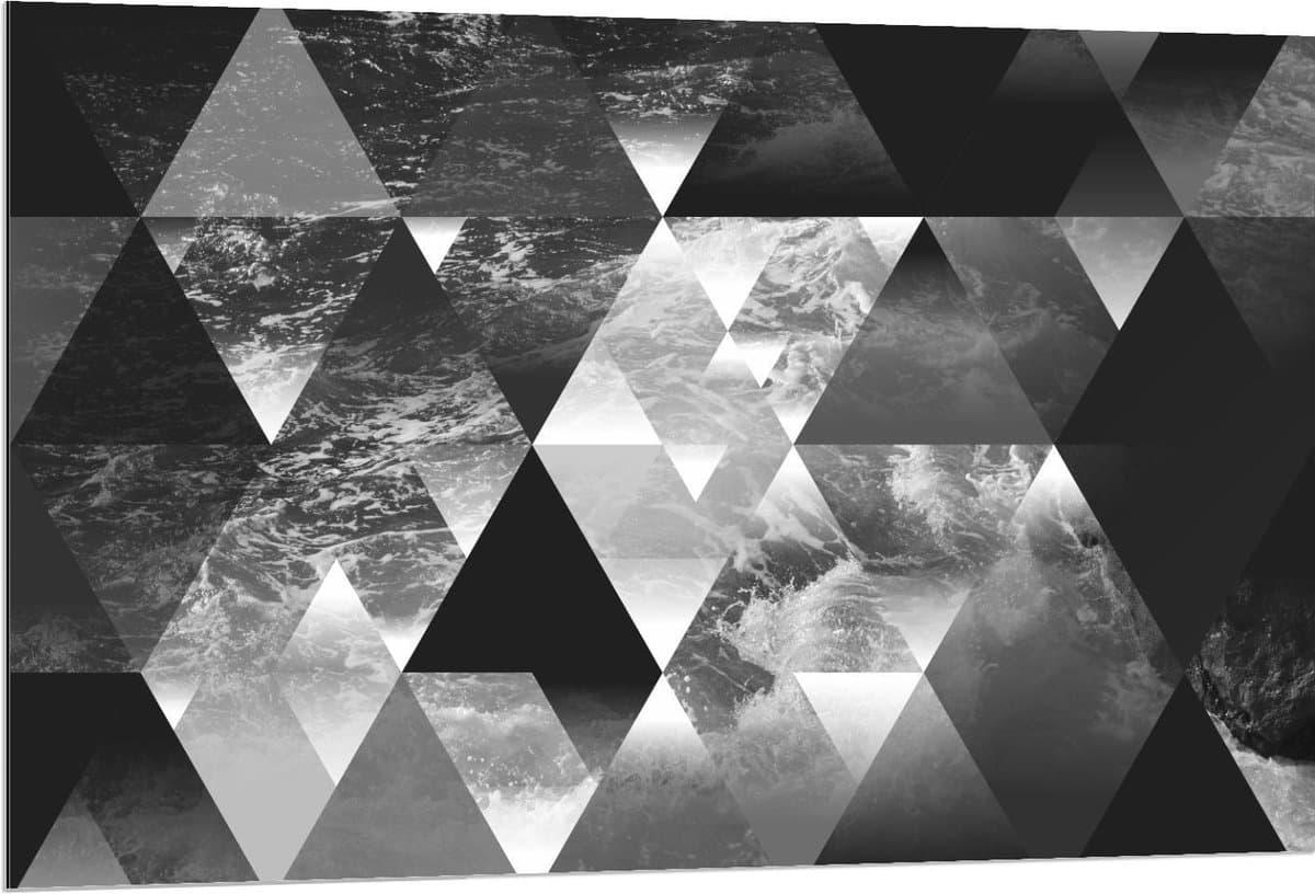 Dibond - Zee Gespiegeld in Ruiten Zwart - Wit - 120x80cm Foto op Aluminium (Wanddecoratie van metaal)