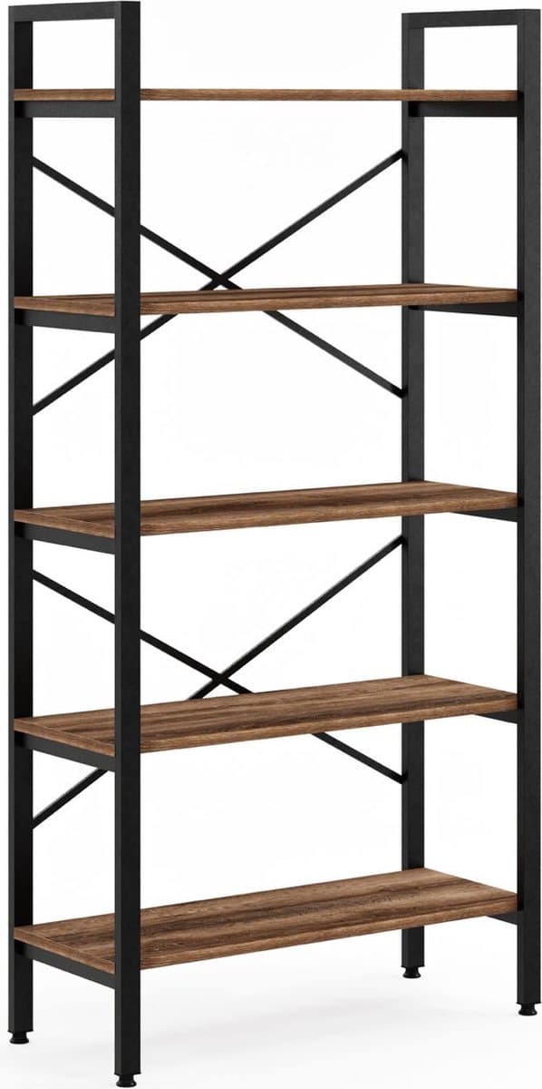 FurniChic- Boekenkast - Boekenrek - Vakkenkast - Industrieel - Hout/Metaal - Bruin- Maat: 90x34x180cm