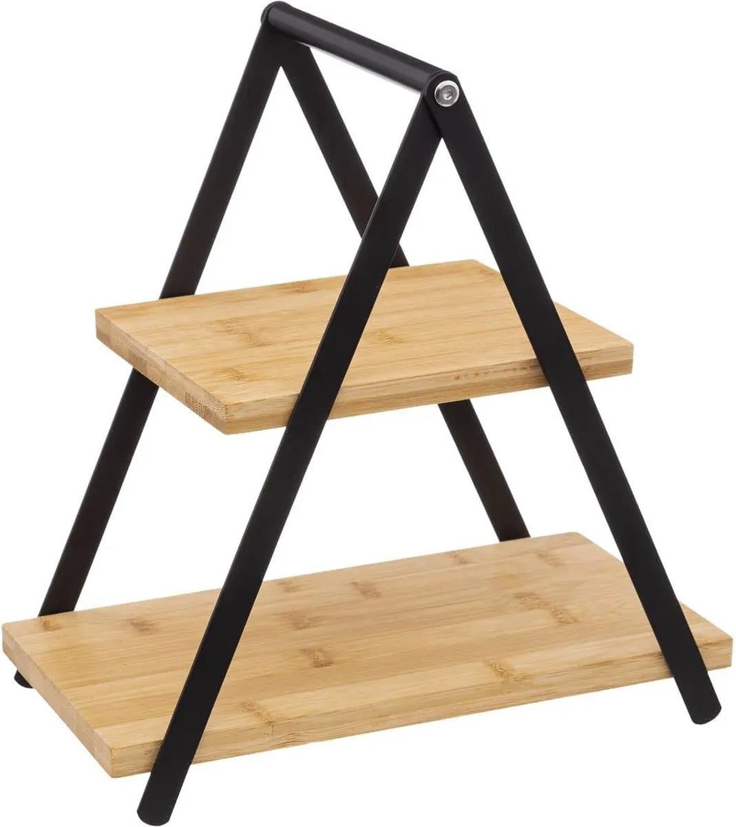 Secret de Gourmet Etagere/dienblad - 2-laags - Bamboe - Zwart/beige - serveerblad