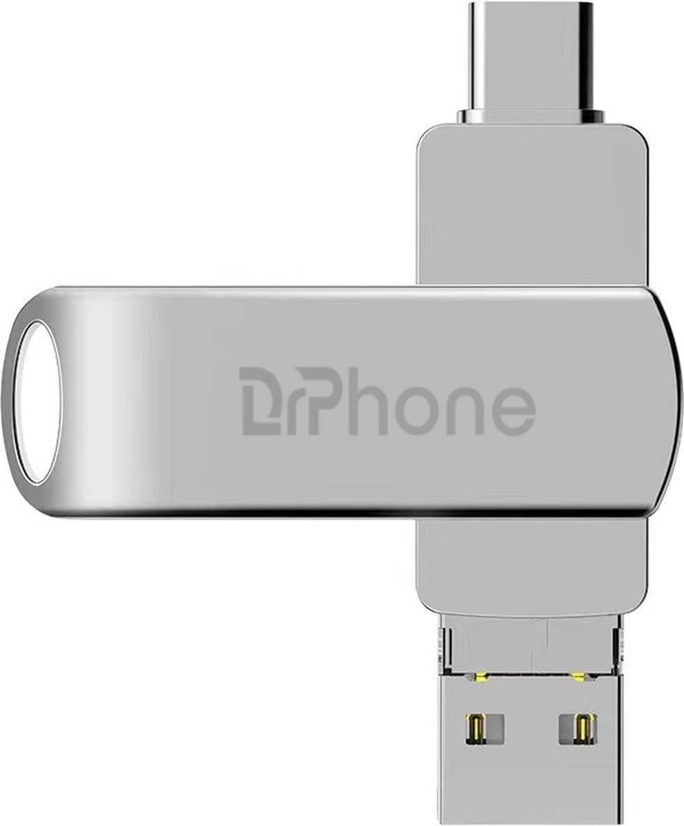 DrPhone FDS6 4 in 1 USB C Flash Drive – USB Stick 256GB - Memory Stick – OTG -USB 2.0 – Lightning- Micro USB voor o.a iPhone / iPad / Android / PC /Laptop