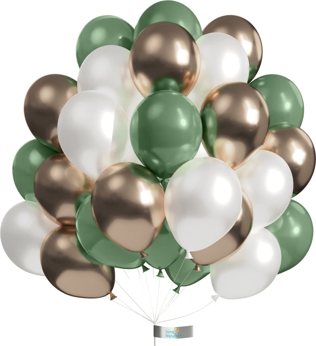 Luna Balunas 50 Stuks Latex Olijfgroen & Gouden Ballonnen Set met Lint - Champagne Wit - Eco friendly FSC