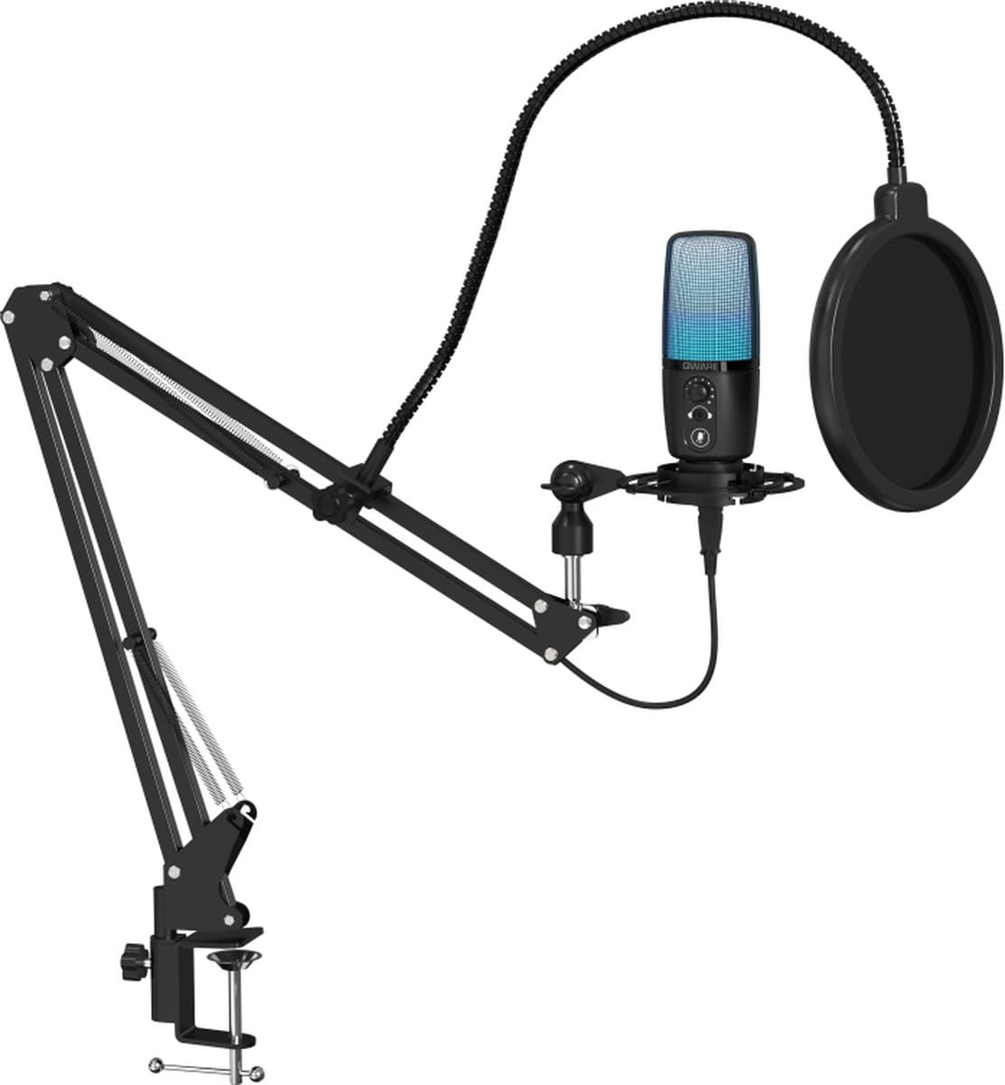 Qware Gaming - Microfoon - Gaming Microfoon - Microphone - Microfoon met arm - RGB - Gaming - Streaming - Staccato - Chat