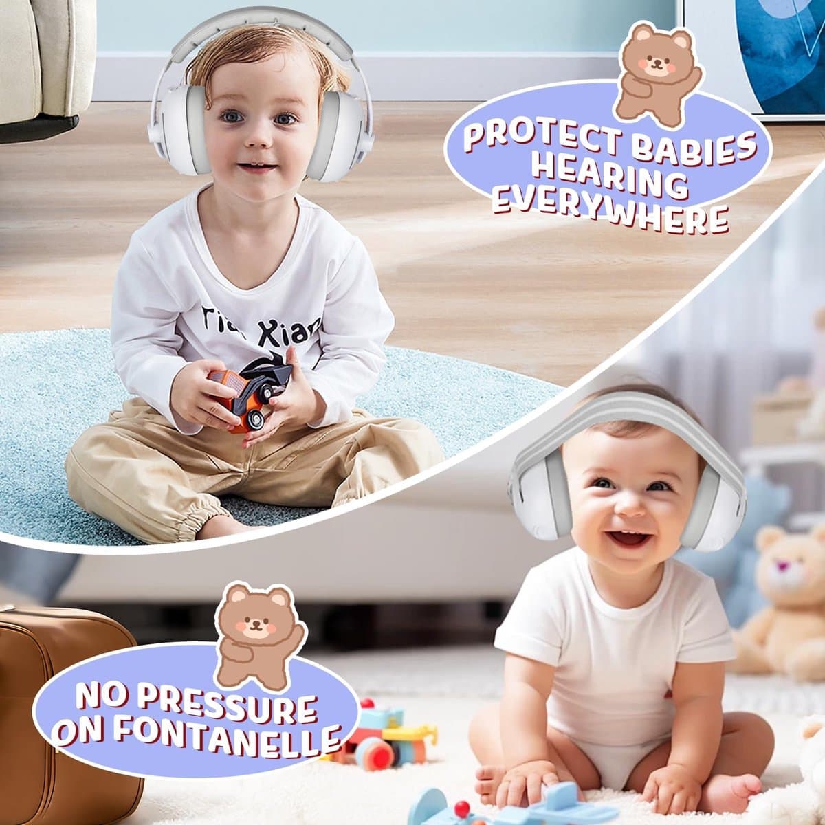 Gehoorbescherming voor Baby's - 2-in-1 Babygehoorbescherming, Geluidsreductie 25dB, Verstelbare Hoofdband, Comfortabel en Licht Ontwerp