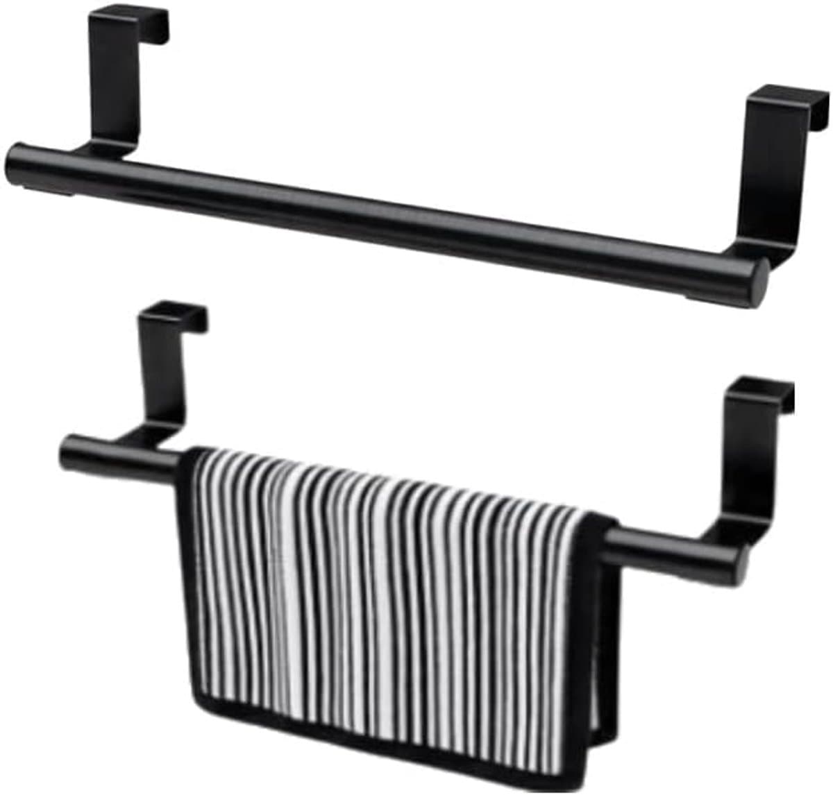 Keuken Handdoekstang - Theedoekhouder - Handdoekrek Keukenkast - Zonder Boren - Antislip & Krasvrij - Roestvast Staal - Voor Keukenkast Keuken, Badkamer En Slaapkamer - Zwart - 23 cm