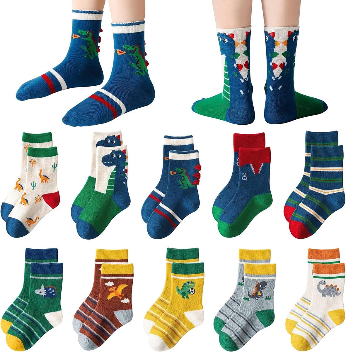 10 paar kindersokken jongens meisjes katoenen hoge elastische kindersokken school kindersokken streepjes dierenprint unisex warme wintersportsokken voor 1-12 jaar, 21-37EU