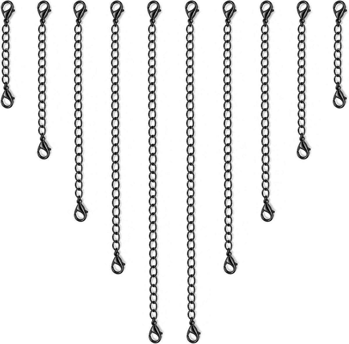 10 Stuks Verstelbare Ketting Extenders in 5 Maten voor Sieraden, Ideaal voor DIY en Aanpassen van Kettingen en Armbanden, Zwart