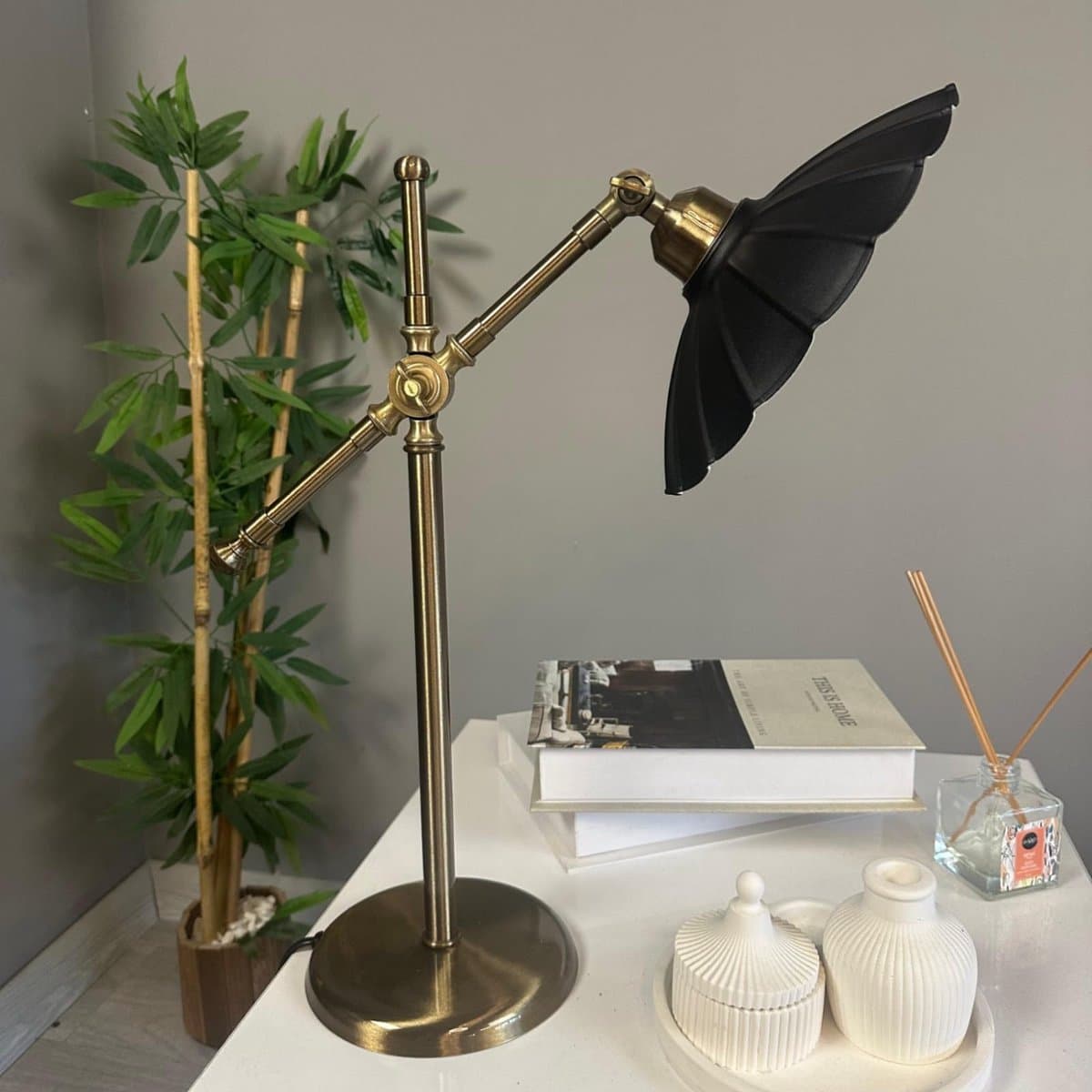 Bamyum Risso retro tafellamp met kabel, nachtlamp, woonkamer, vintage tafellamp zwart