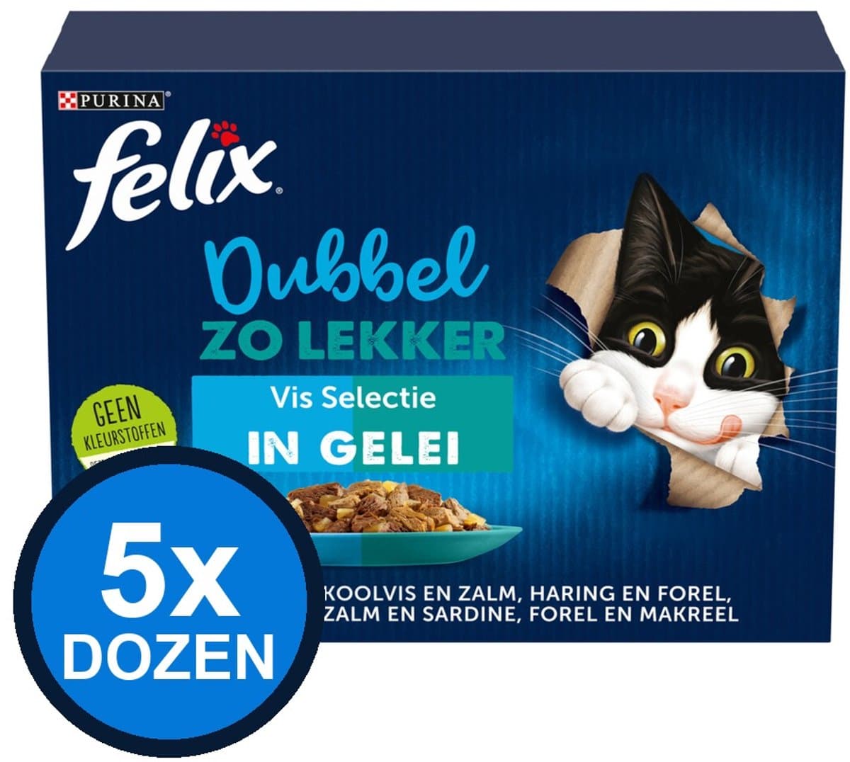 5x Felix - Dubbel Zo Lekker Vis Selectie in Gelei - Kattenvoer Natvoer - doos 12x85g