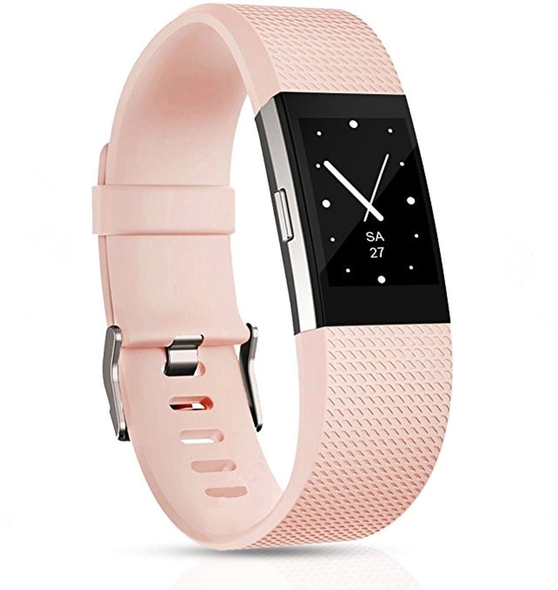 Verstelbare sportpolsband met vierkant patroon voor FITBIT Charge 2, maat: L, 12,5 x 8,5 cm (lichtroze)