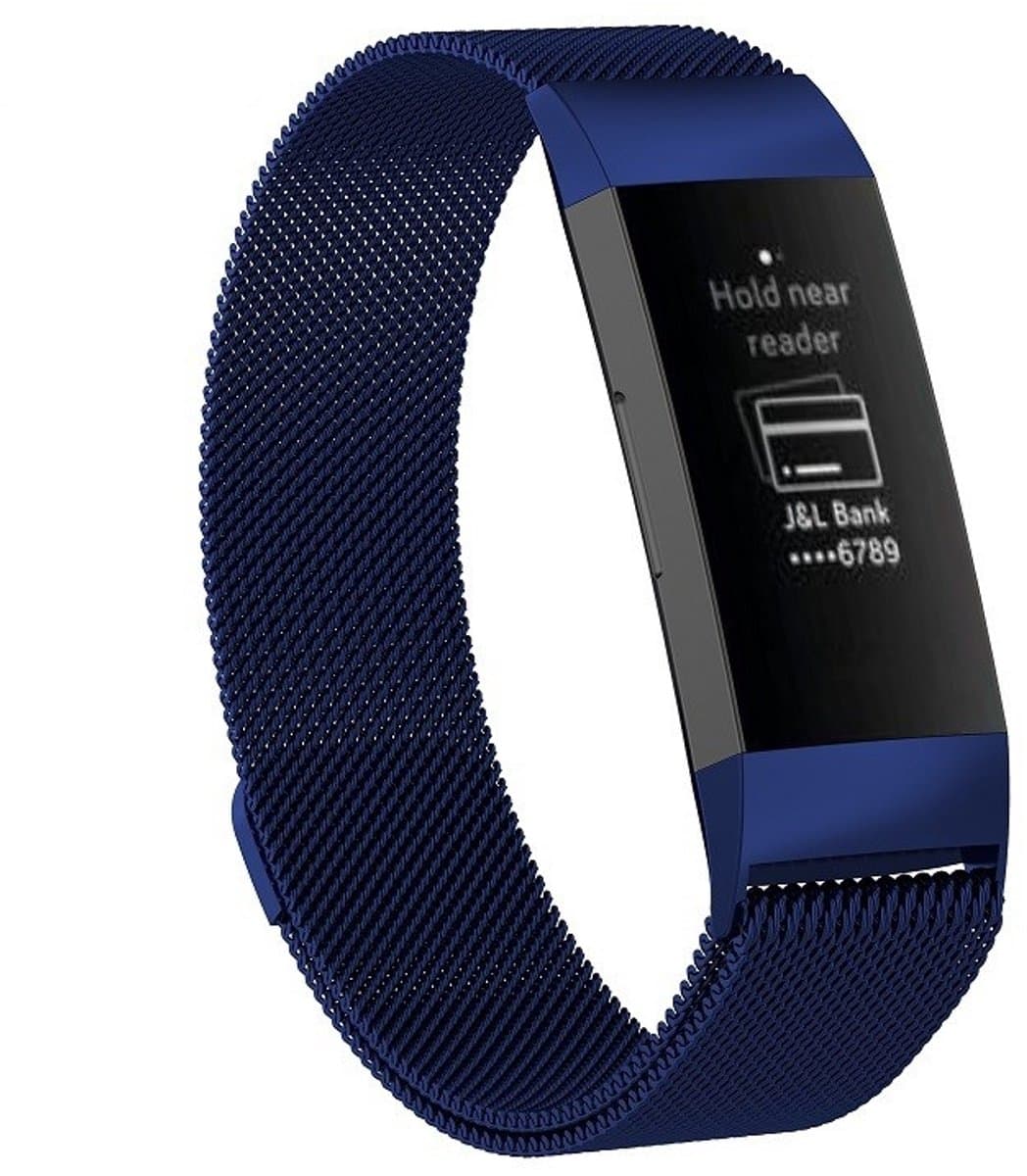 Roestvrijstalen magneetpolsband voor FITBIT Charge 3, maat: groot, 217x18 mm (blauw)