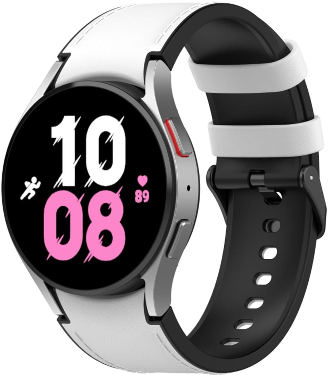 Voor Samsung Galaxy Watch 6 siliconen lederen zwarte gesp horlogeband, maat: S (wit)