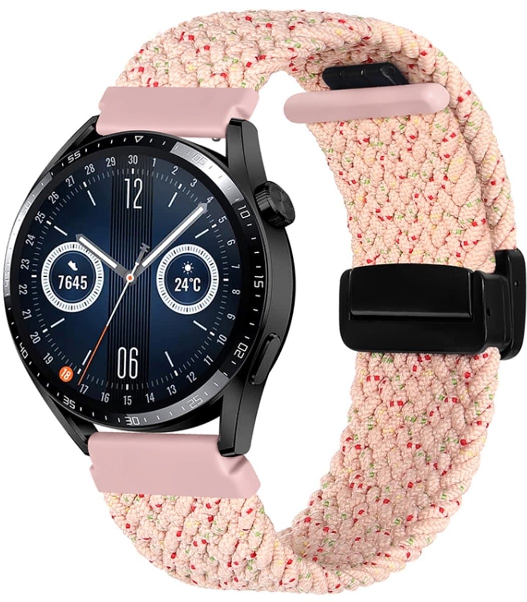 Voor Garmin VivoMove Trend / Luxe / Style 20 mm magnetische vouwsluiting geweven horlogeband (Starlight Pink)
