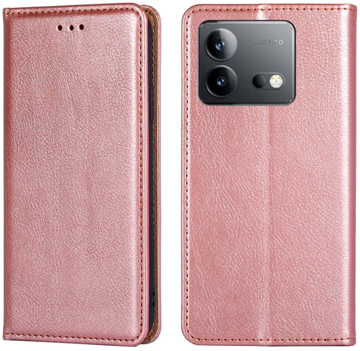 Voor vivo iQOO Neo 8 / 8 Pro 5G Glansolie Effen kleur Magnetische lederen telefoonhoes (roségoud)