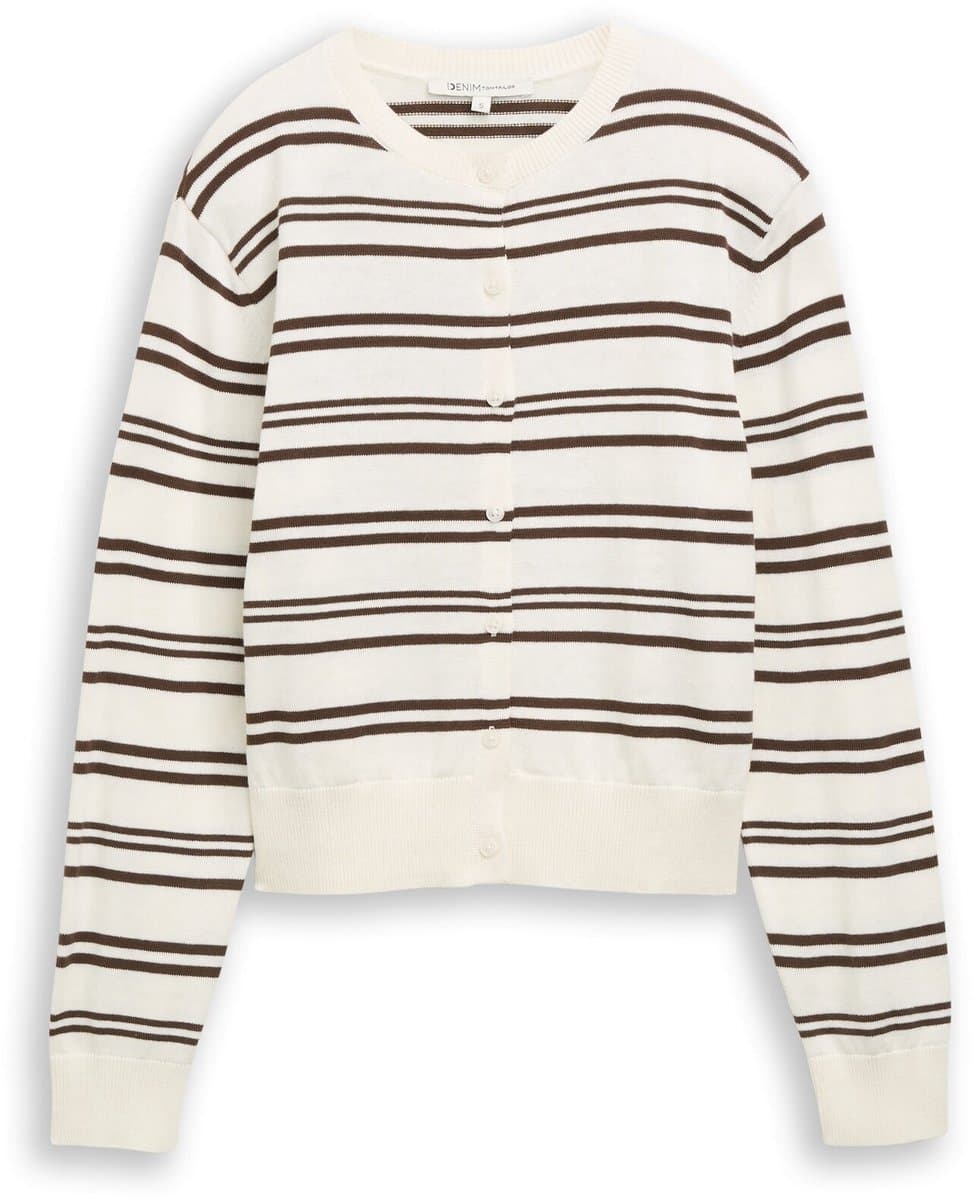 Tom Tailor Denim - Vest met ronde hals - Maat S - offwhite brown stripe