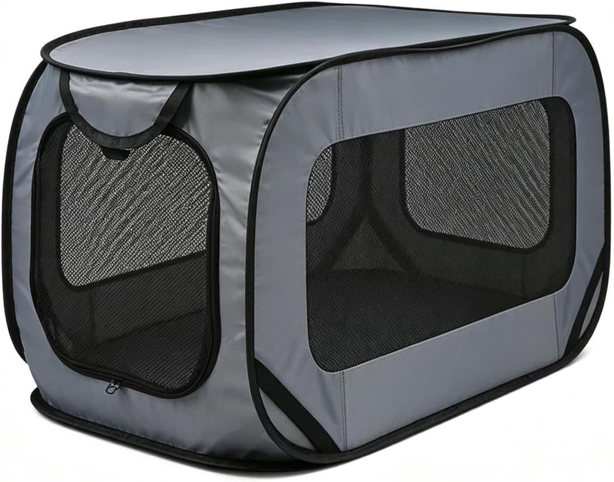 Draagbare Hondenbench - Reiskooi Kattenkennel - Veilig Reizen - Ademend Mesh Ontwerp - 45 x 40 x 5 cm - Grijs