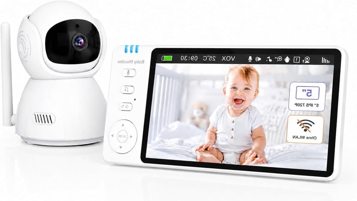 Babyfoon met Camera - Baby Monitor - Baby in de Gaten Houden - Geen WiFi Nodig - 5 Inch Scherm