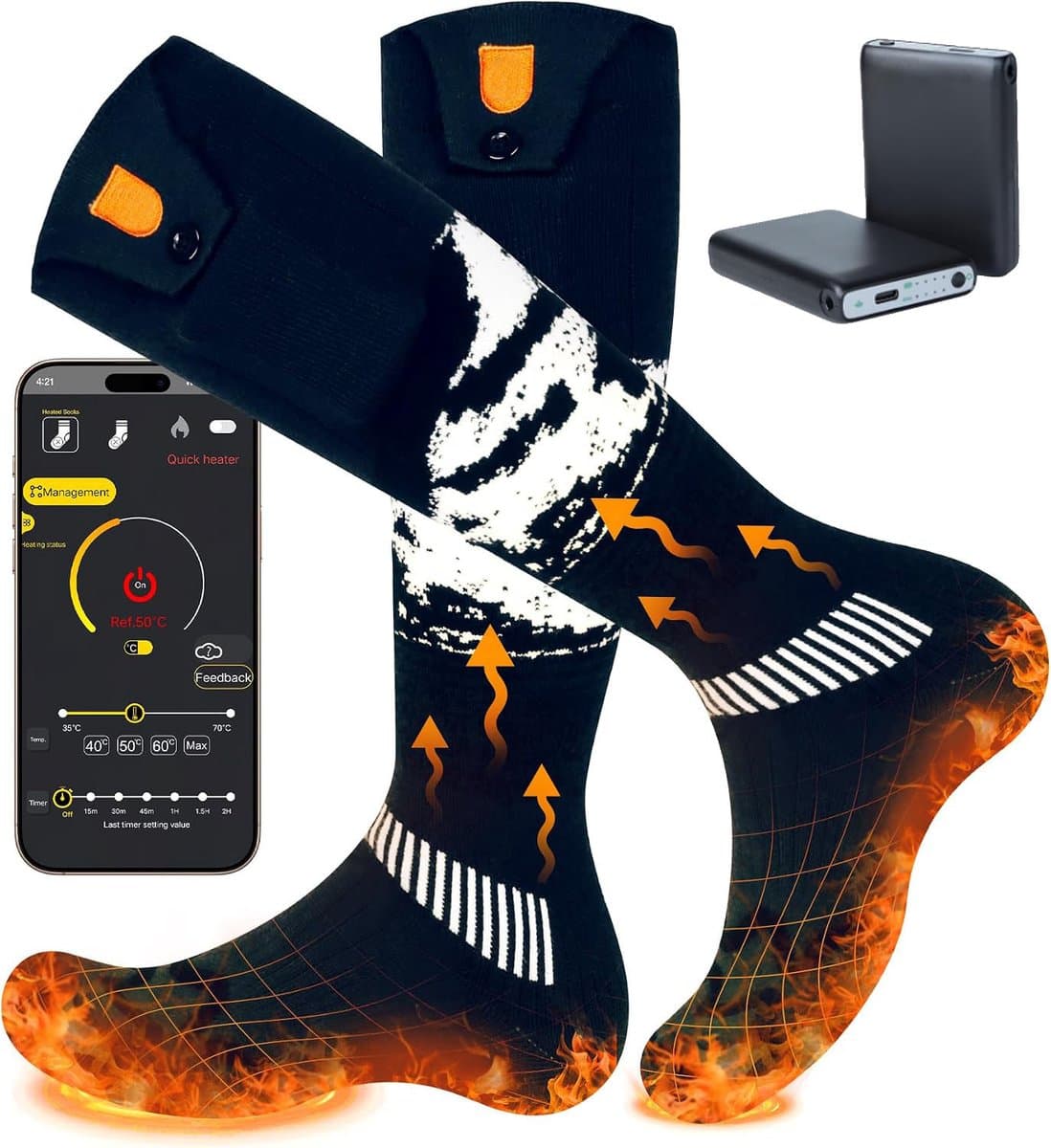 ZOSUDULL-Verwarmde sokken– App-Gestuurde Verwarming –Verwarmde Sokken Oplaadbaar– 2×6000mAh, Gerichte 3-Zonewarmte voor Voorvoet, Tenen en Bovenzijde – Tot 9 Uur – Skiën, Wandelen en Buitenwerk – Zwart