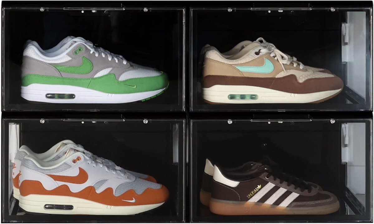 Sneakerstack® LED Sneakerbox Zwart – 4 stuks - Stapelbare Schoenenbox – Past tot schoenmaat 48 – Premium Opbergbox