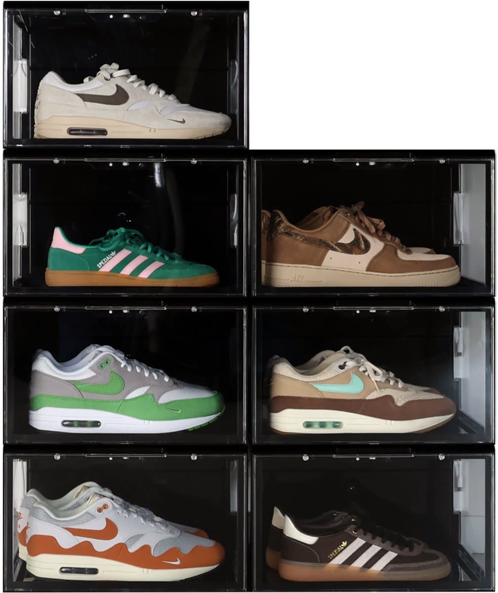 Sneakerstack® LED Sneakerbox Zwart – 7 stuks - Stapelbare Schoenenbox – Past tot schoenmaat 48 – Premium Opbergbox