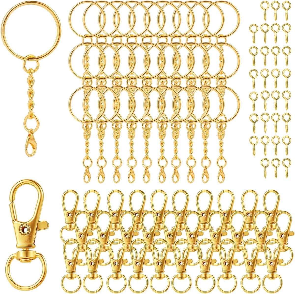 Sleutelringen met ketting - Hanger set - Sieraden maken - 90-delige set - 25 mm ring - Goudkleurig