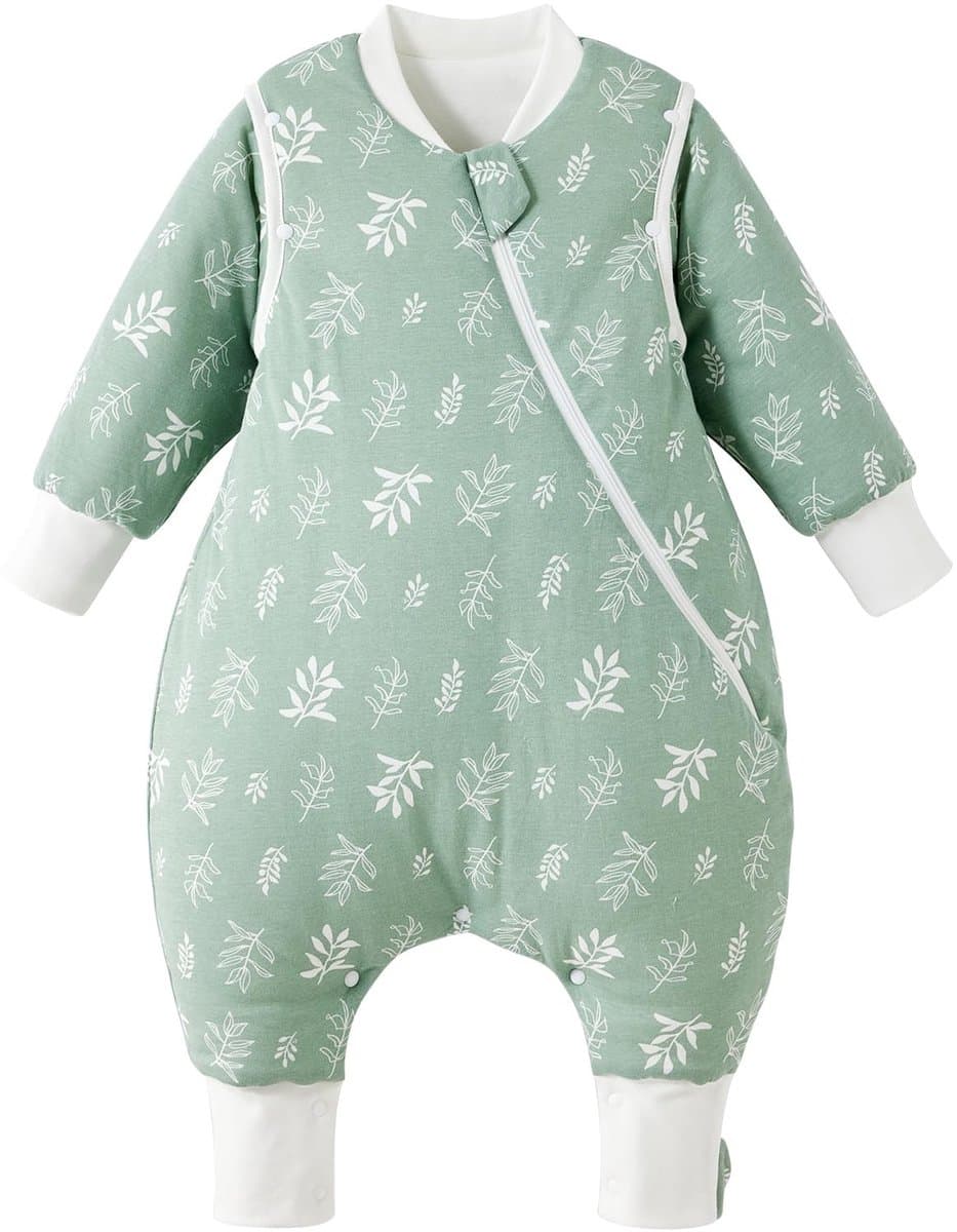 Winter Baby Slaapzak met Benen 3,5 Tog - Warme Peuter Draagbare Deken voor 3-4 jaar - Groene Bladeren