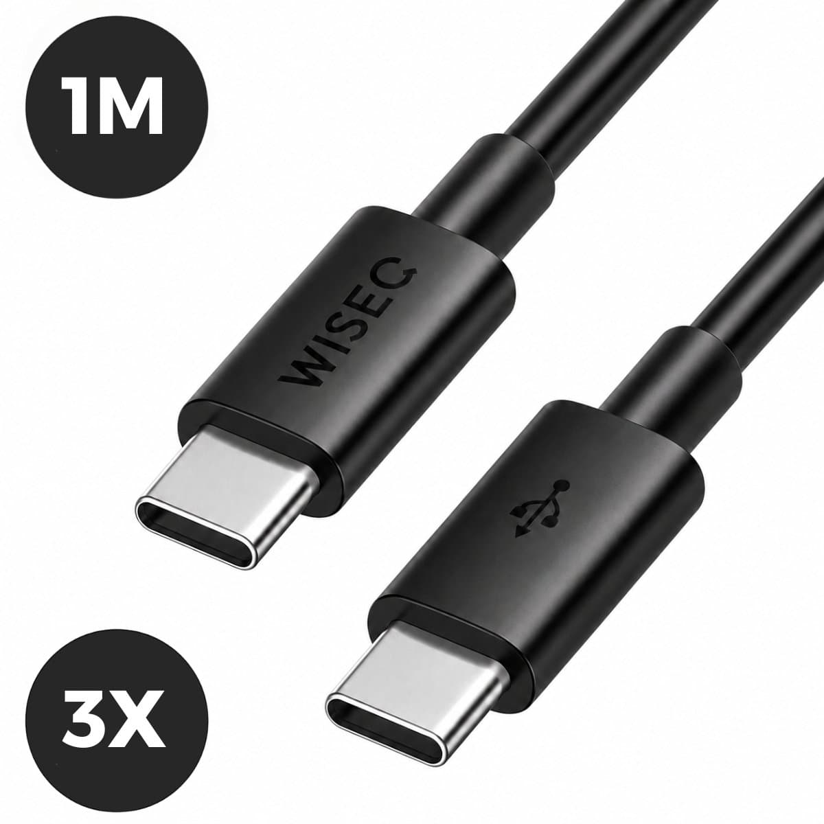 WISEQ USB C Kabel - 1.2 Meter USB-C Oplader Kabel - Zwart - 3 stuks
