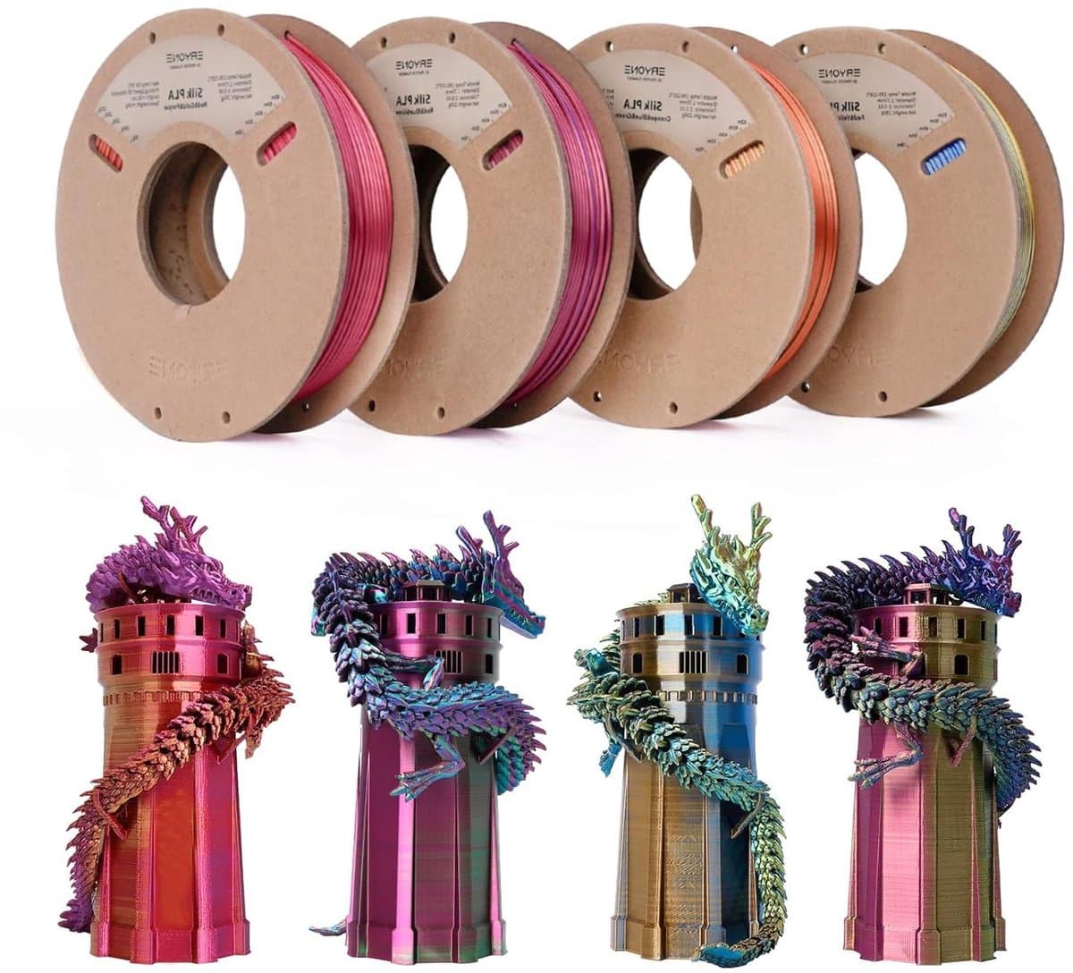 PLA Filament 1.75mm - 3D Printer Filament - Creatief Printen - Zijdeglans Effect - 4 x 250g - Multi-Color