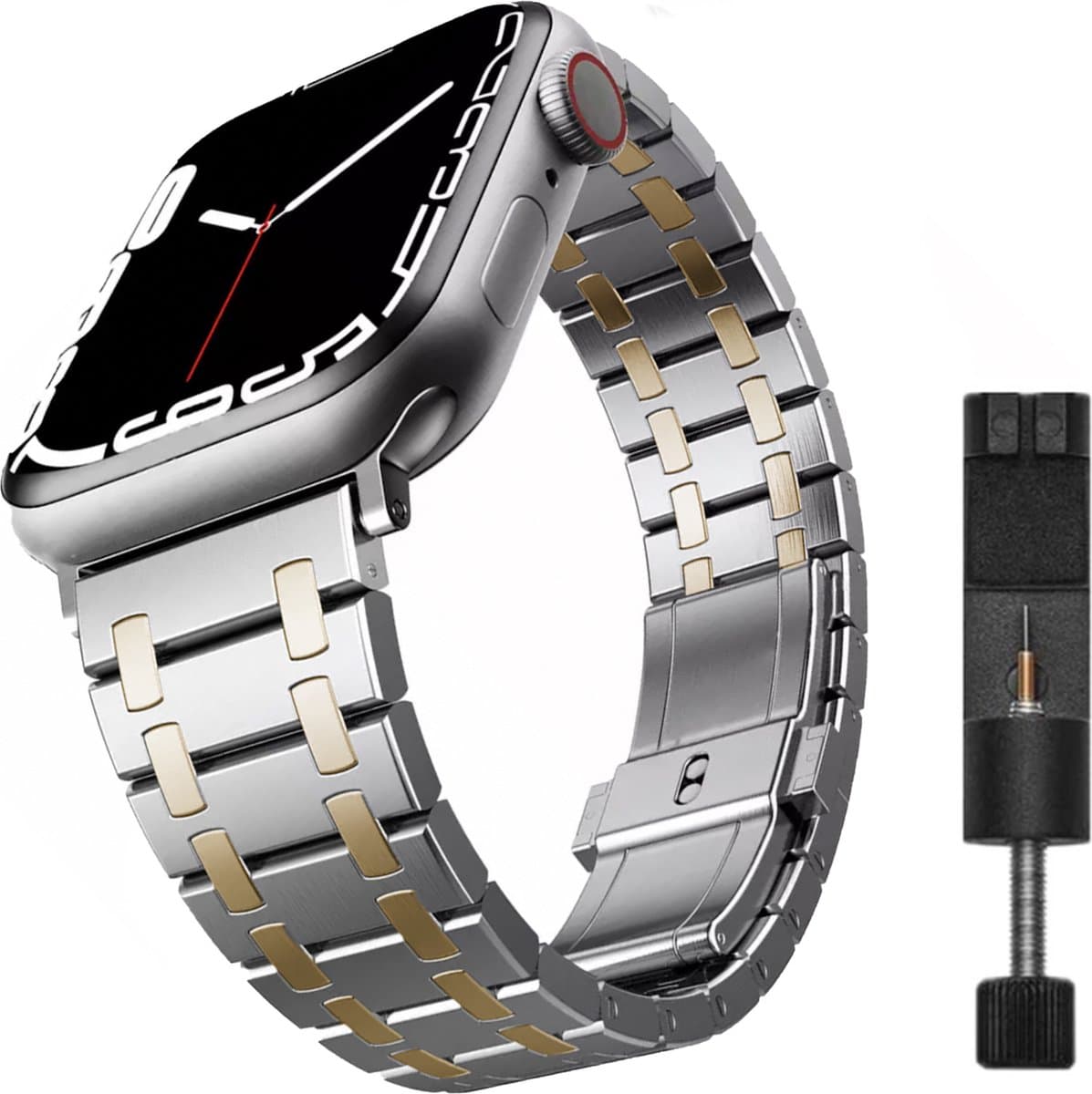 MY PROTECT - Luxe Metalen AP Bandje - Geschikt Voor Apple Watch Bandje - Series 1/2/3/4/5/6/7/8/9/10/SE - 38mm - 40mm - 41mm - 42mm - Zilver Goud